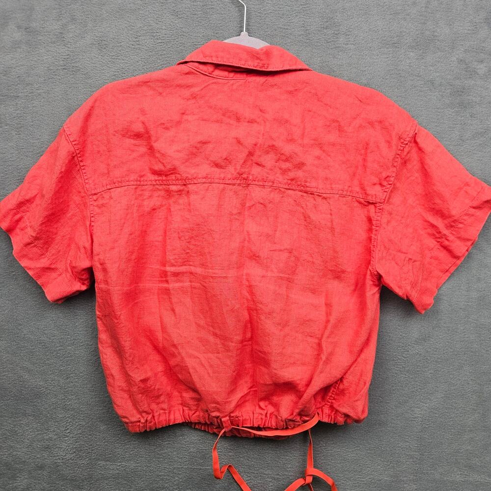 Athleta Playa Linen  Coral Short Sleeve Wrap Tie Crop Top Beachy Coastal Size L - Picture 2 of 9